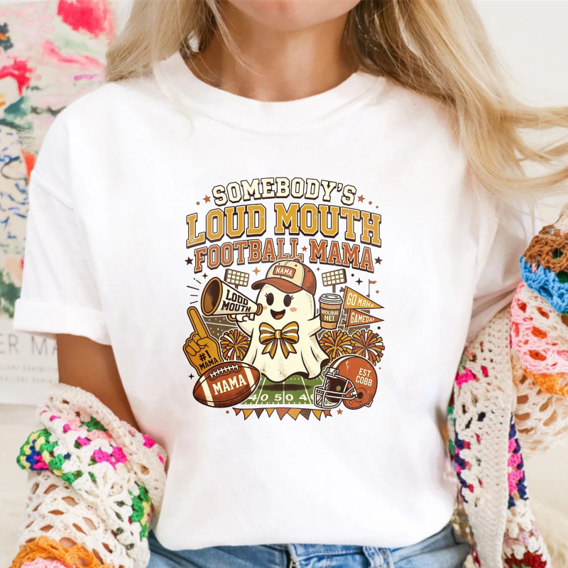 Somebody's Loud Mouth Football Mama Ghost Cheerleader Design, Unisex Classic T-shirt