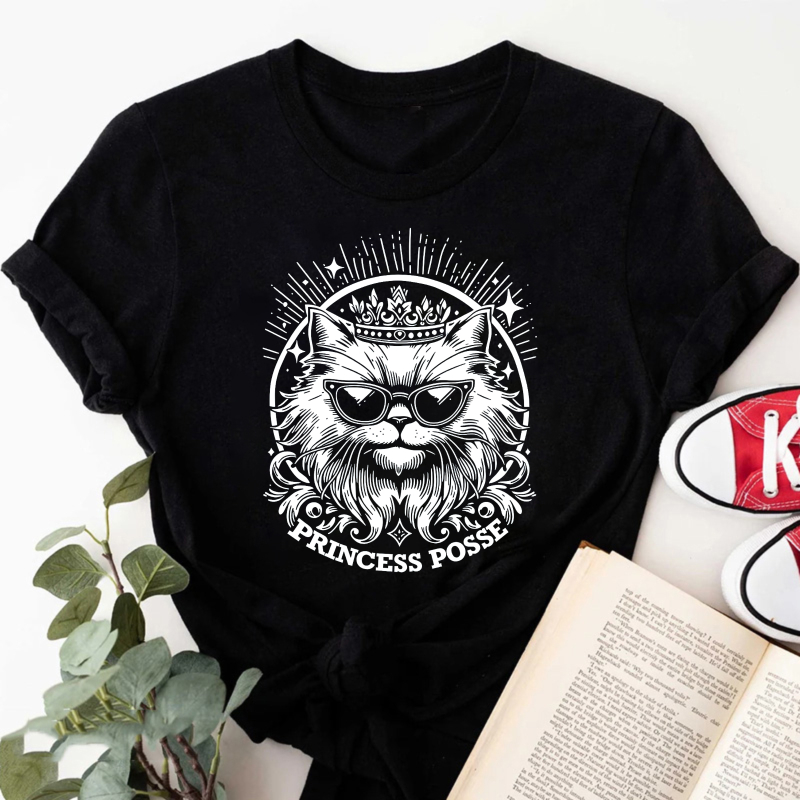 Wardrobecart Cat With Crown And Sunglasses Princess Posse Tshirt