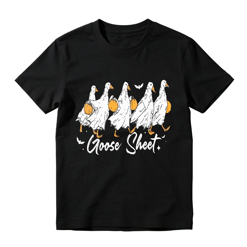 Goose Sheet Halloween Funny Geese With Pumpkins And Bats Design, Unisex Classic T-shirt