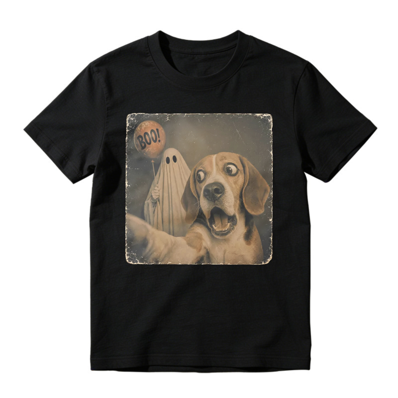 Funny Halloween Beagle Dog And Ghost With Boo Balloon, Unisex Classic T-shirt