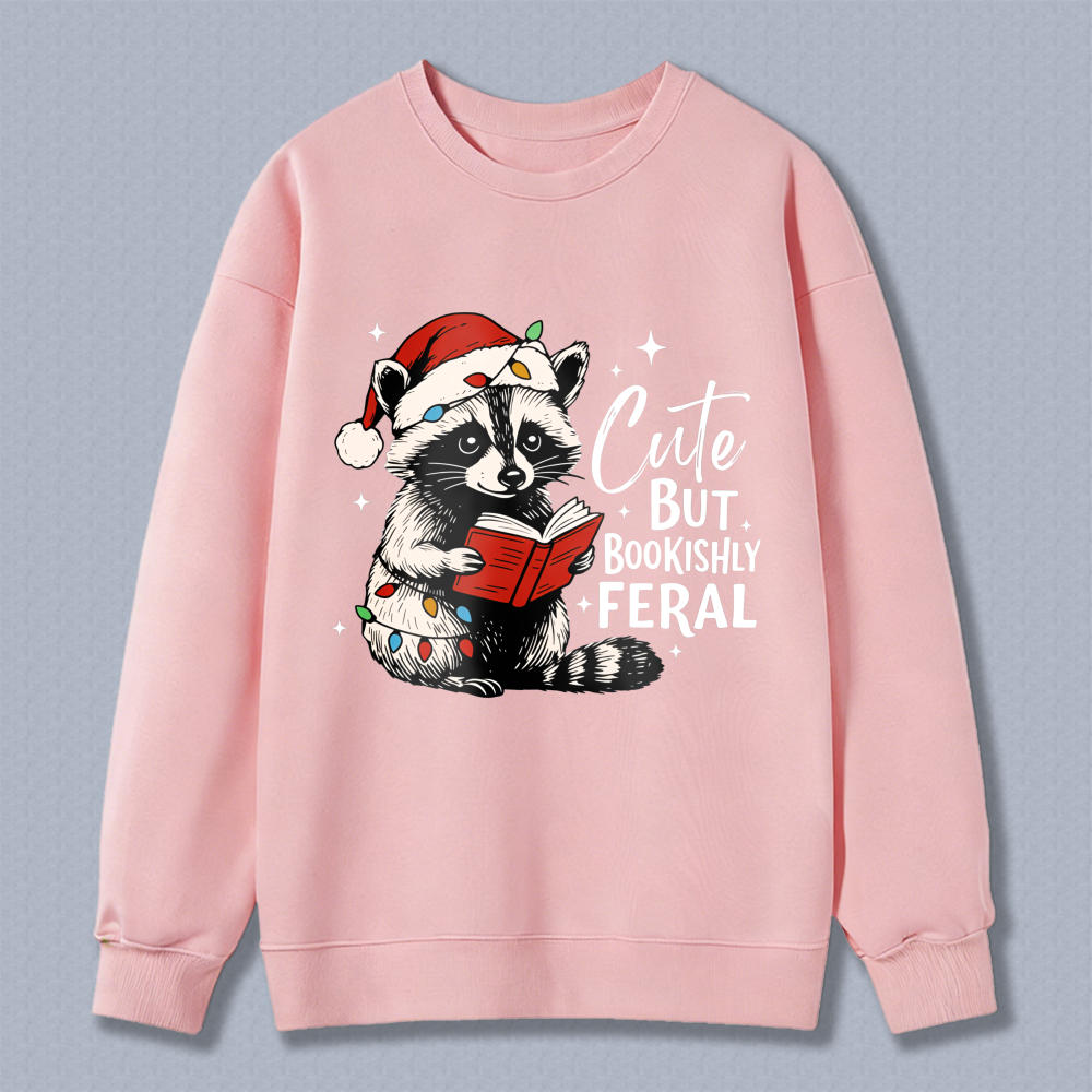 Wardrobecart Raccoon Reading Book With Santa Hat And Christmas Lights Unisex Classic Sweatshirt