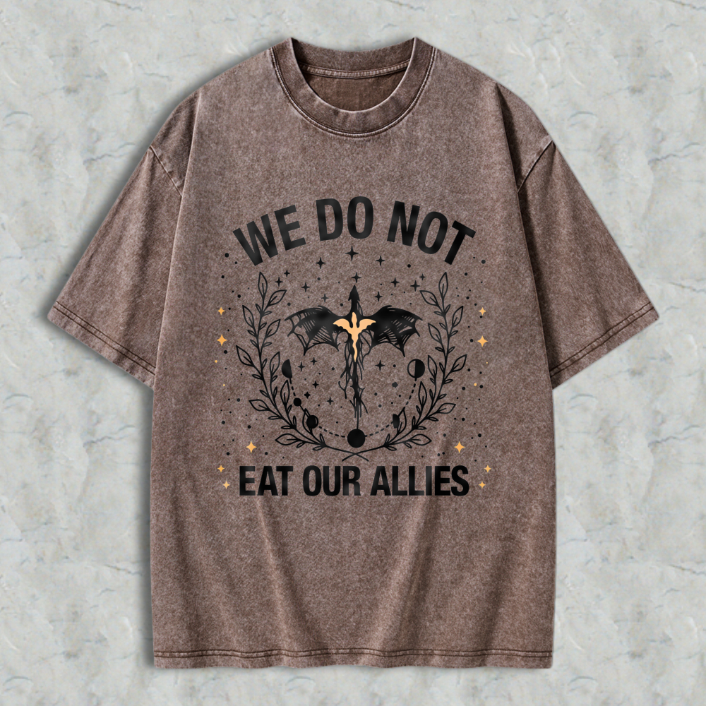Wardrobecart We Do Not Eat Our Allies Bat And Laurel Wreath Design Unisex Washed T-shirt