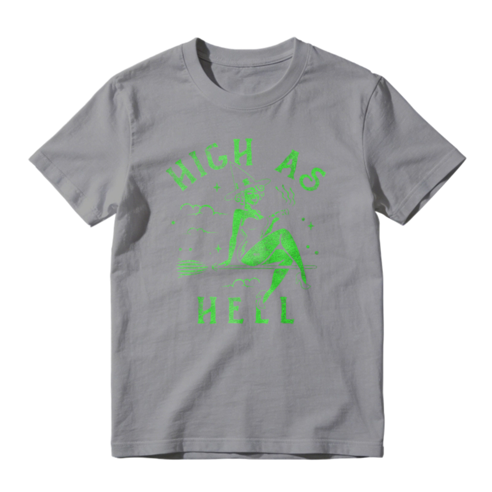 High As Hell Witch On Broomstick Halloween Graphic T-shirt