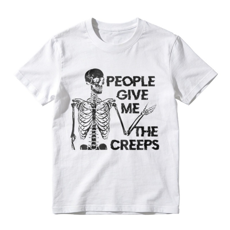 Skeleton Saying People Give Me The Creeps Funny Halloween Graphic T-shirt