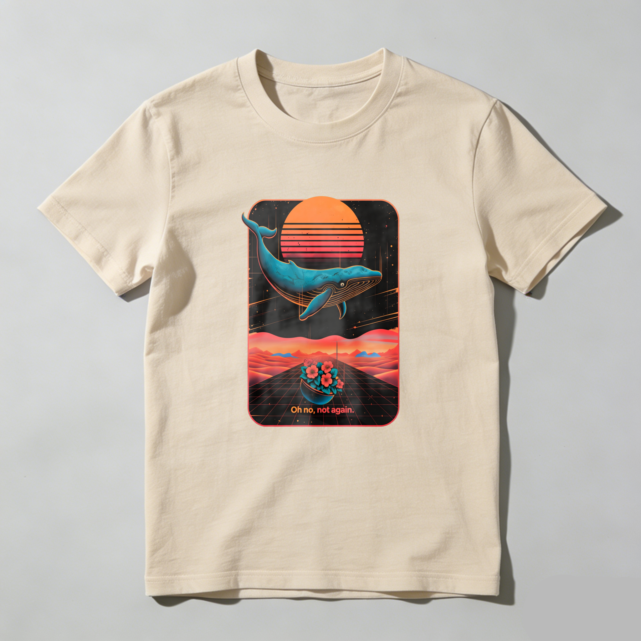 Wardrobecart Whale Sunset Grid Flowers Text tshirt