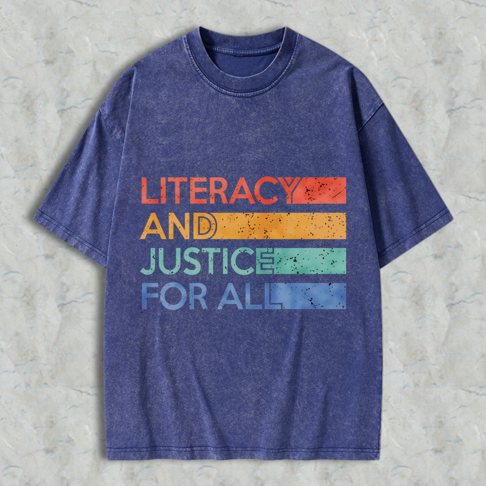 Wardrobecart Literacy And Justice For All Color Block Design Unisex Washed T-shirt