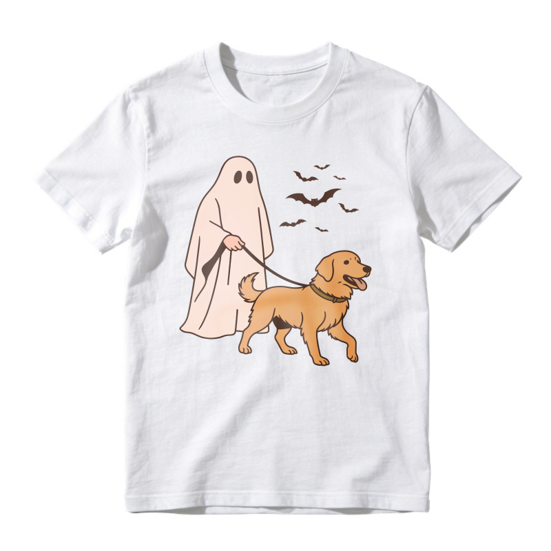 Ghost Walking Dog And Bats Halloween Cartoon, Unisex Classic T-shirt