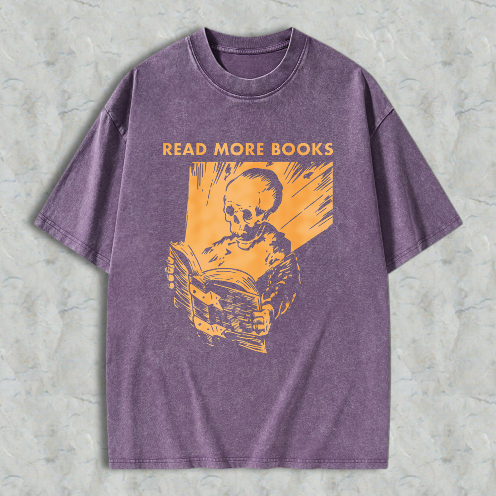 Wardrobecart Skeleton Reading Book Read More Books Unisex Washed T-shirt