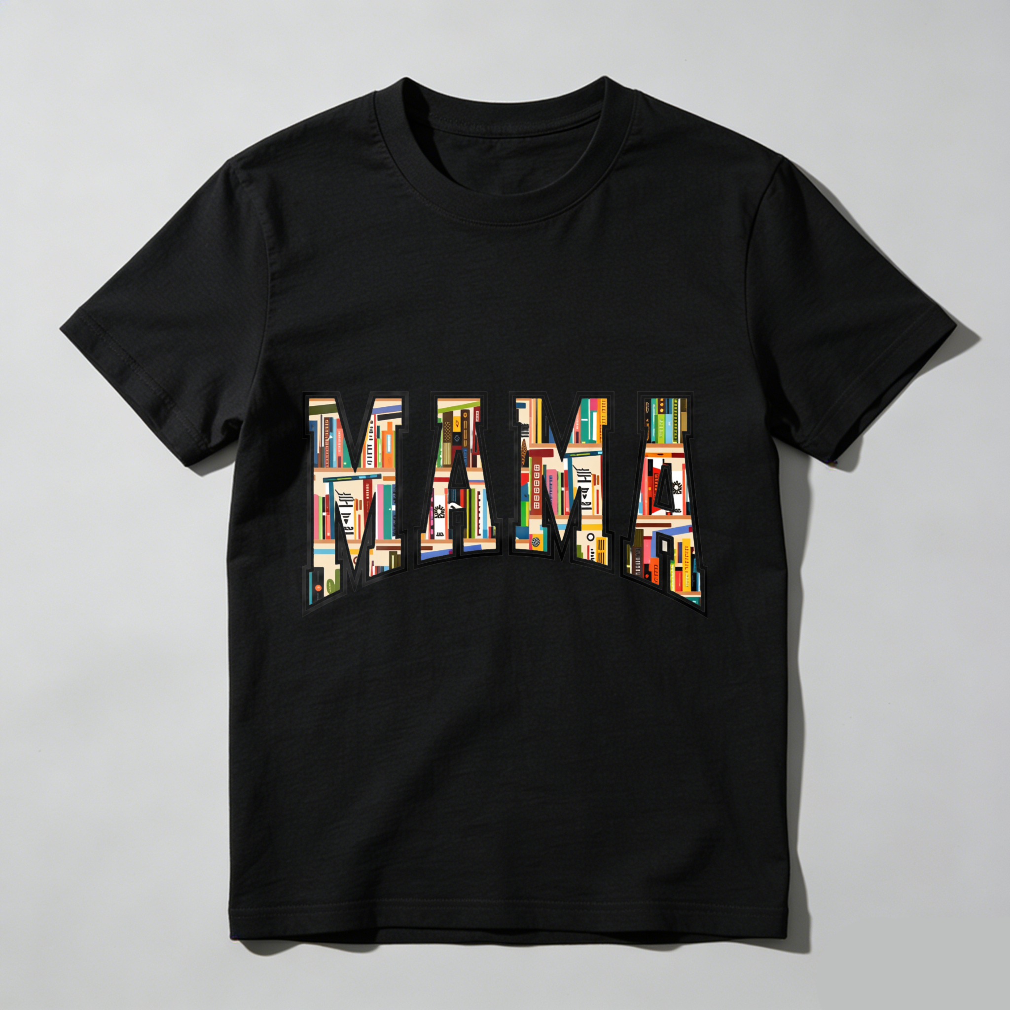Wardrobecart Mama Bookshelf Pattern Print Design Tshirt