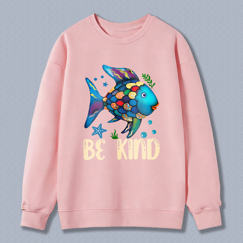 Wardrobecart Colorful Fish With Be Kind Text Unisex Classic Sweatshirt