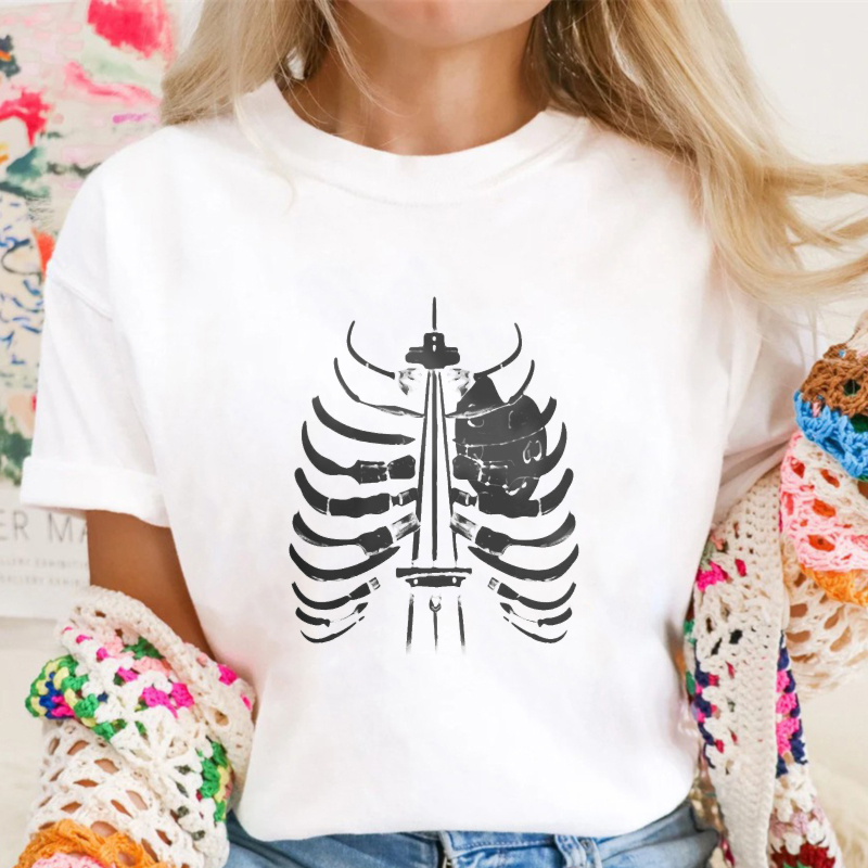 Skeleton Ribcage With Tower And Skull Graphic Unisex Classic T-shirt