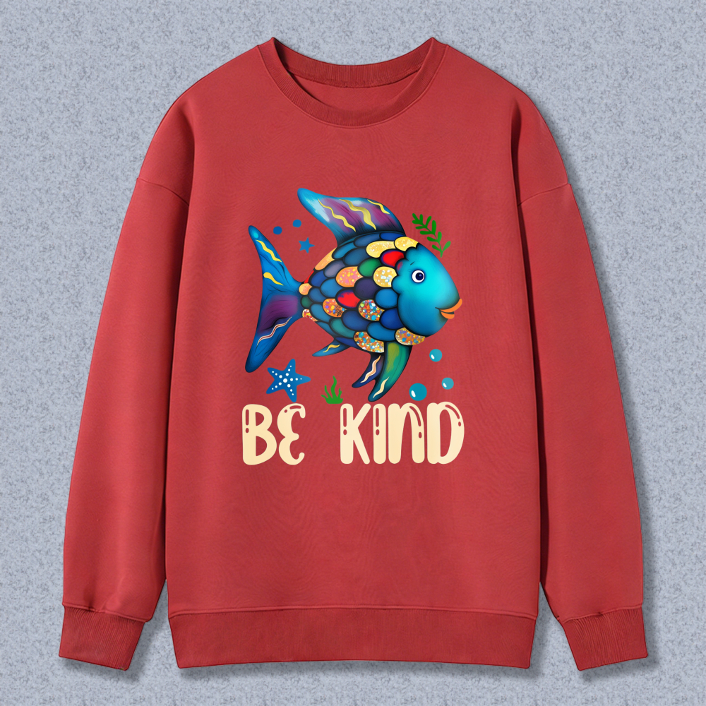 Wardrobecart Colorful Fish With Be Kind Text Unisex Classic Sweatshirt
