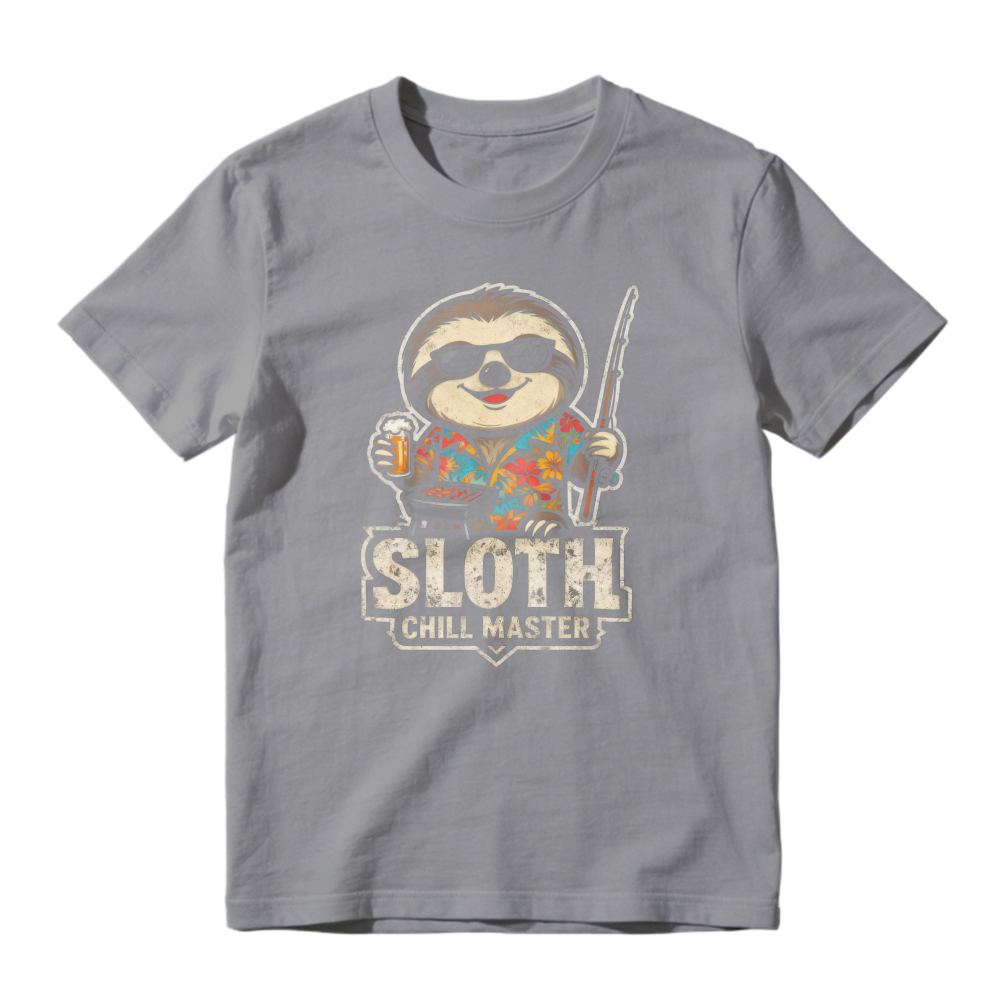 Sloth Chill Master Funny Cartoon Sloth Wearing Sunglasses And Hawaiian Shirt Holding Fishing Rod And Beer Unisex Classic T-shirt