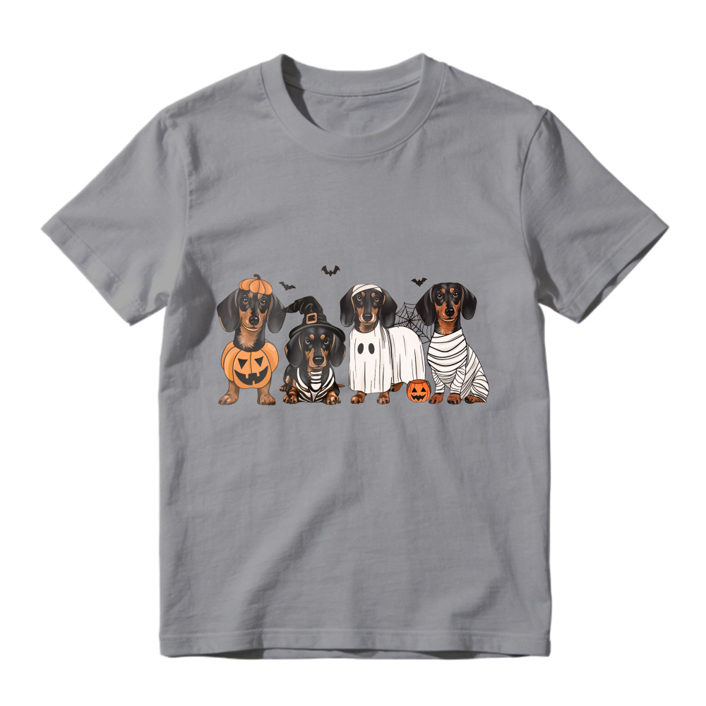 Halloween Dachshund Dogs In Costume Pumpkin Ghost Mummy Bat, Unisex Classic T-shirt