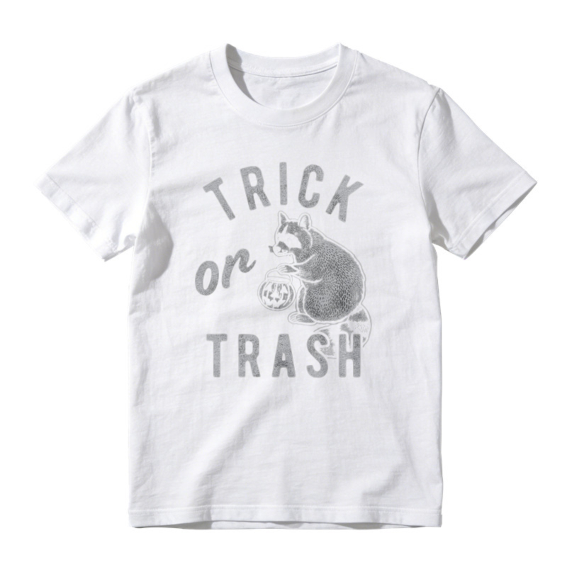 Trick Or Trash Raccoon Holding Pumpkin Halloween Funny Graphic T-shirt