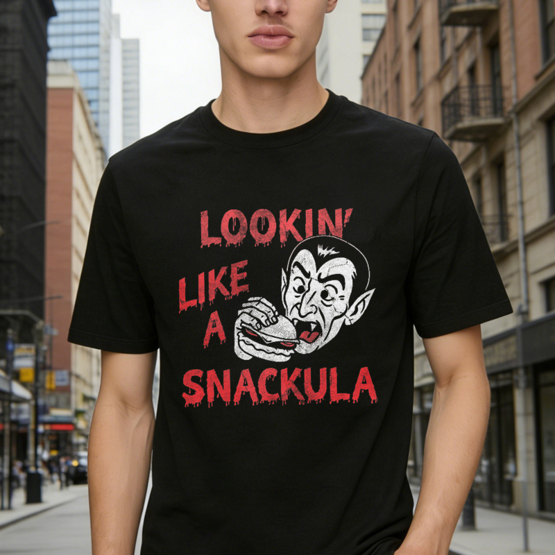Lookin Like A Snackula Vampire Eating Sandwich Funny Halloween Graphic T-shirt