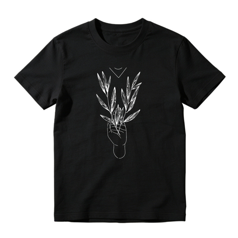 Hand Holding Leaves Botanical Line Art, Unisex Classic T-shirt
