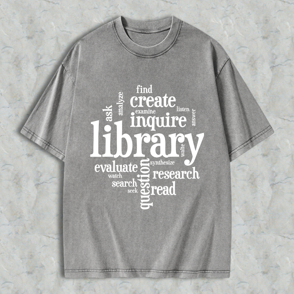 Wardrobecart Library Word Cloud Design Unisex Washed T-shirt