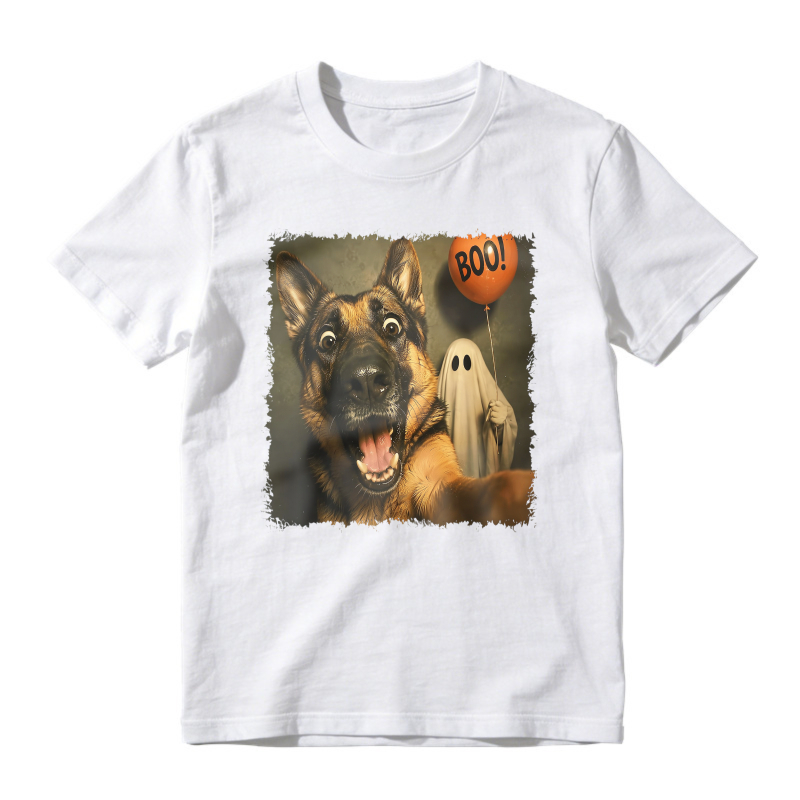 German Shepherd Dog With Ghost And Boo Balloon Halloween Unisex Classic T-shirt