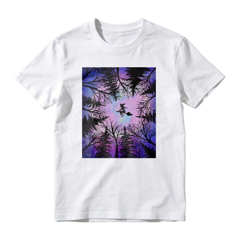 Witch Flying Silhouette Purple Galaxy Forest Unisex Classic T-shirt