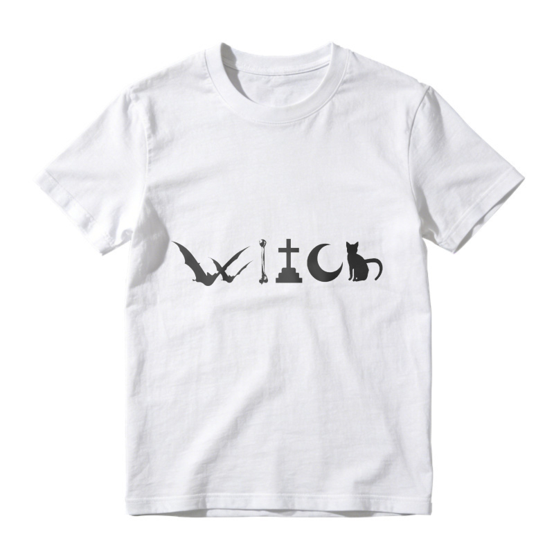 Witch Bat Broomstick Tombstone Moon Cat Silhouette, Unisex Classic T-shirt