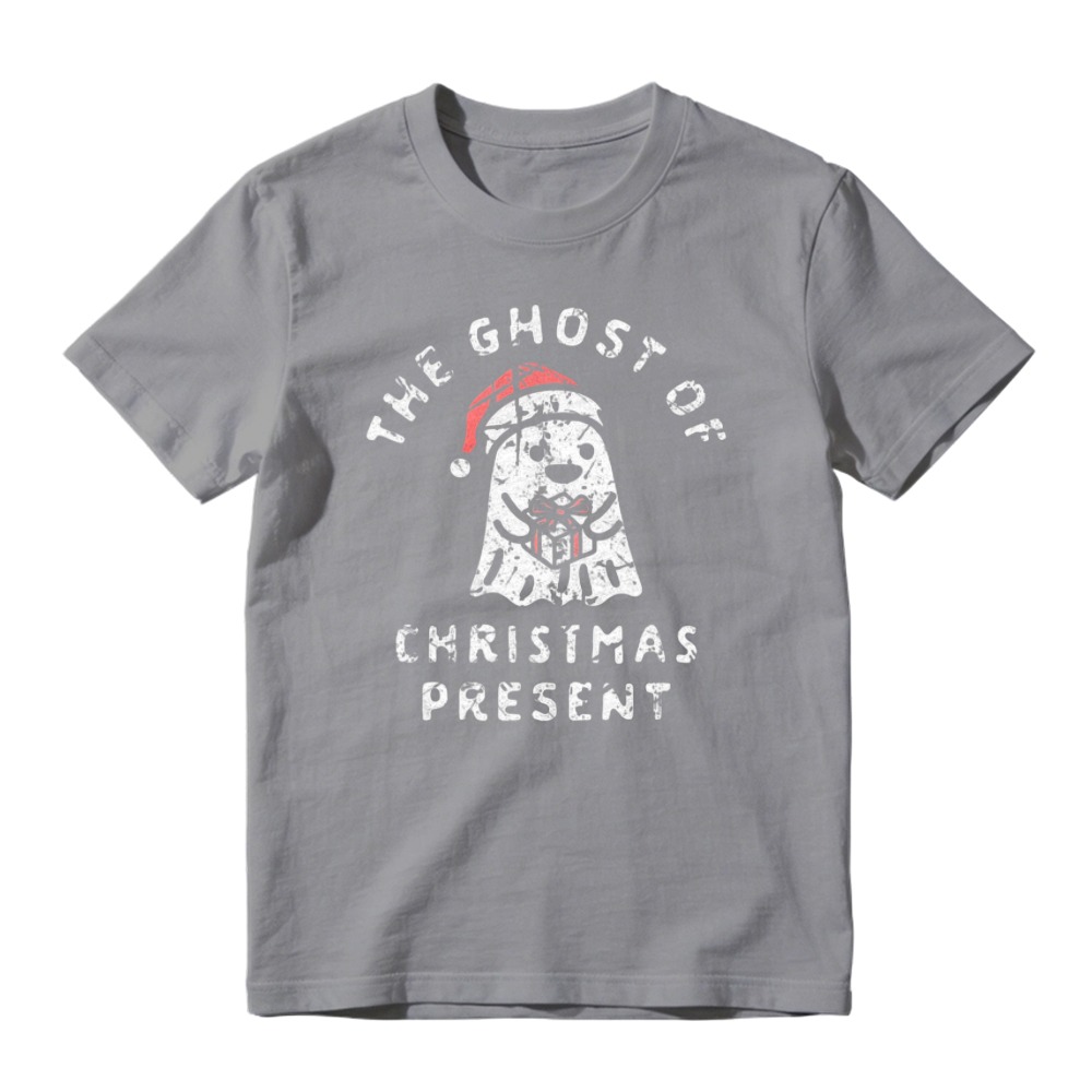 The Ghost Of Christmas Present Funny Dog Wearing Santa Hat Holding Gift Box Graphic T-shirt
