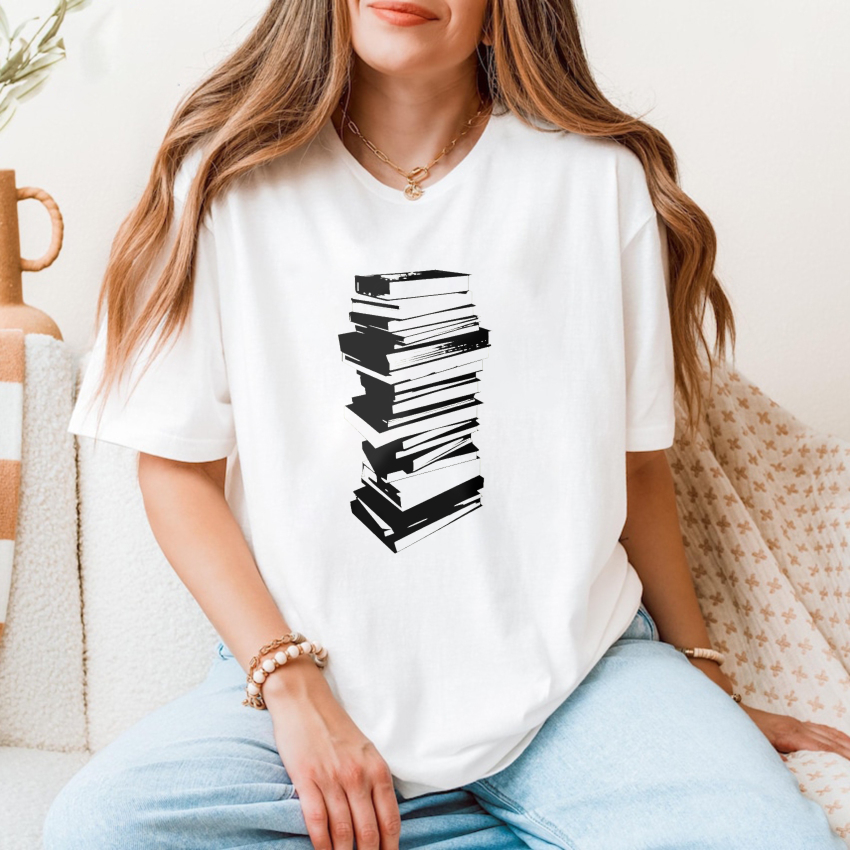Wardrobecart Stacked Books Graphic Design Print Tshirt