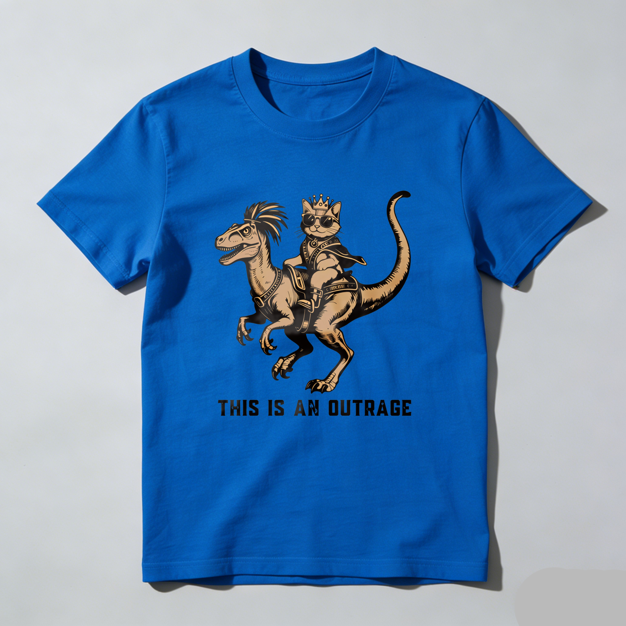 Wardrobecart Cat Riding Dinosaur With Crown And Sword Tshirt