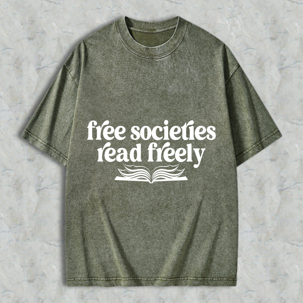 Wardrobecart Free Societies Read Freely Book Graphic Unisex Washed T-shirt