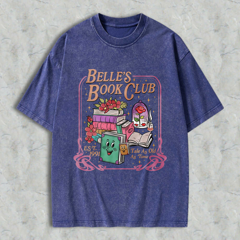 Wardrobecart Belle's Book Club Tale As Old As Time Books And Roses Design Unisex Washed T-shirt
