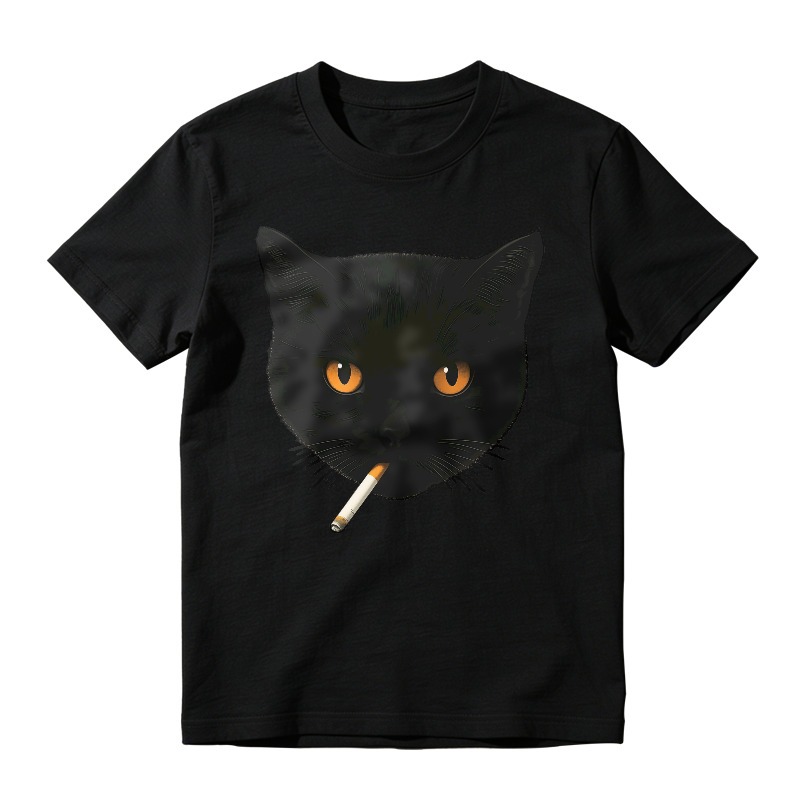 Black Cat Face With Cigarette, Unisex Classic T-shirt