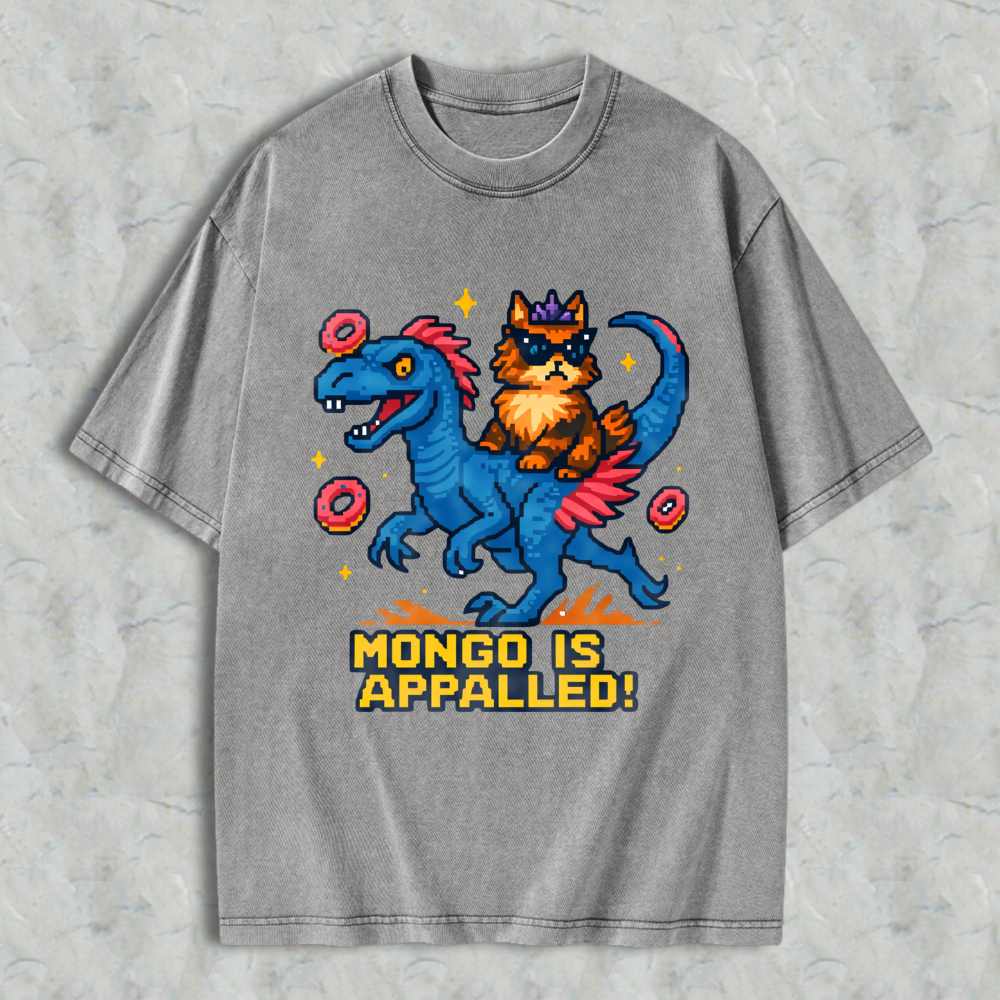 Wardrobecart Dinosaur And Cat With Donuts Mongo Is Appalled Unisex Washed T-shirt