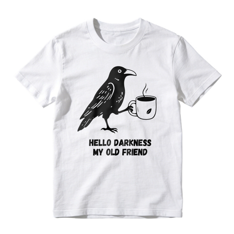 Crow Holding Coffee Cup, Hello Darkness My Old Friend Quote, Unisex Classic T-shirt