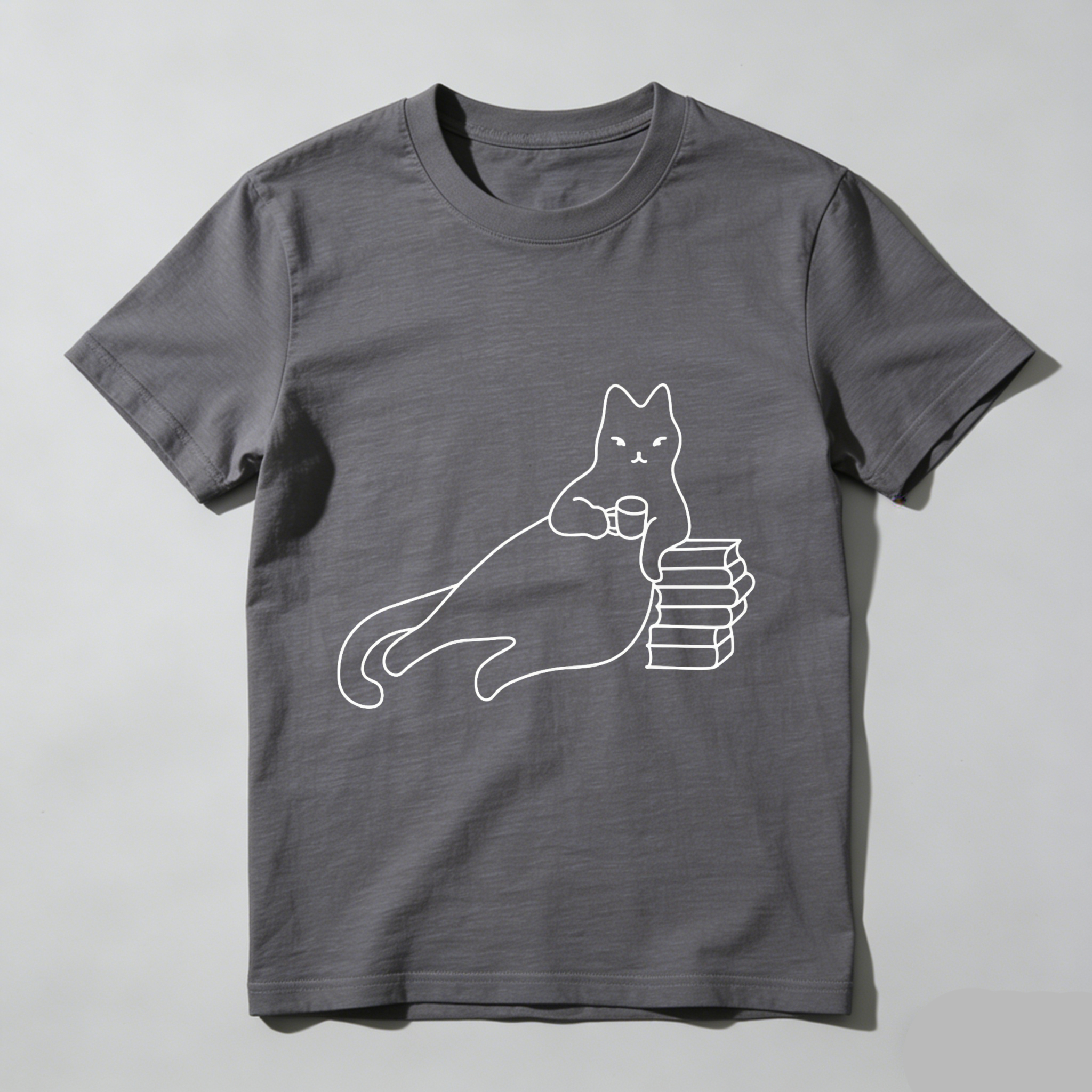 Wardrobecart Cat Holding Book Stack With Coffee Cup Tshirt