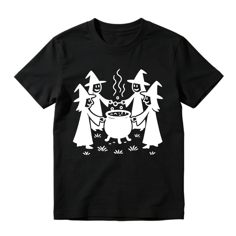 Cute Cartoon Witches Stirring Cauldron Halloween Graphic, Unisex Classic T-shirt
