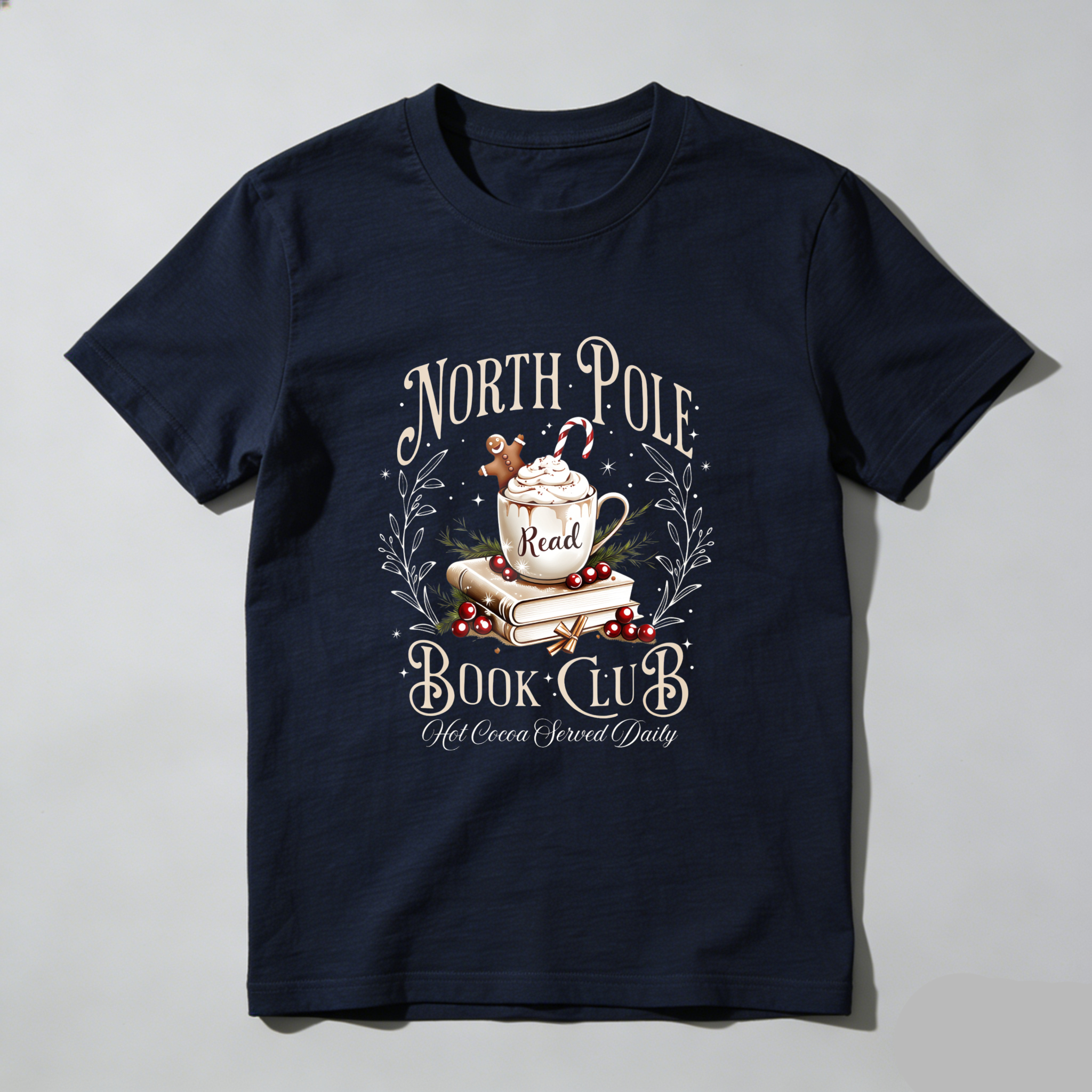 Wardrobecart North Pole Book Club Hot Cocoa Served Daily Tshirt