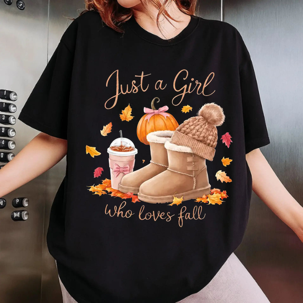 Just A Girl Who Loves Fall Pumpkin Autumn Leaves Graphic T-shirt