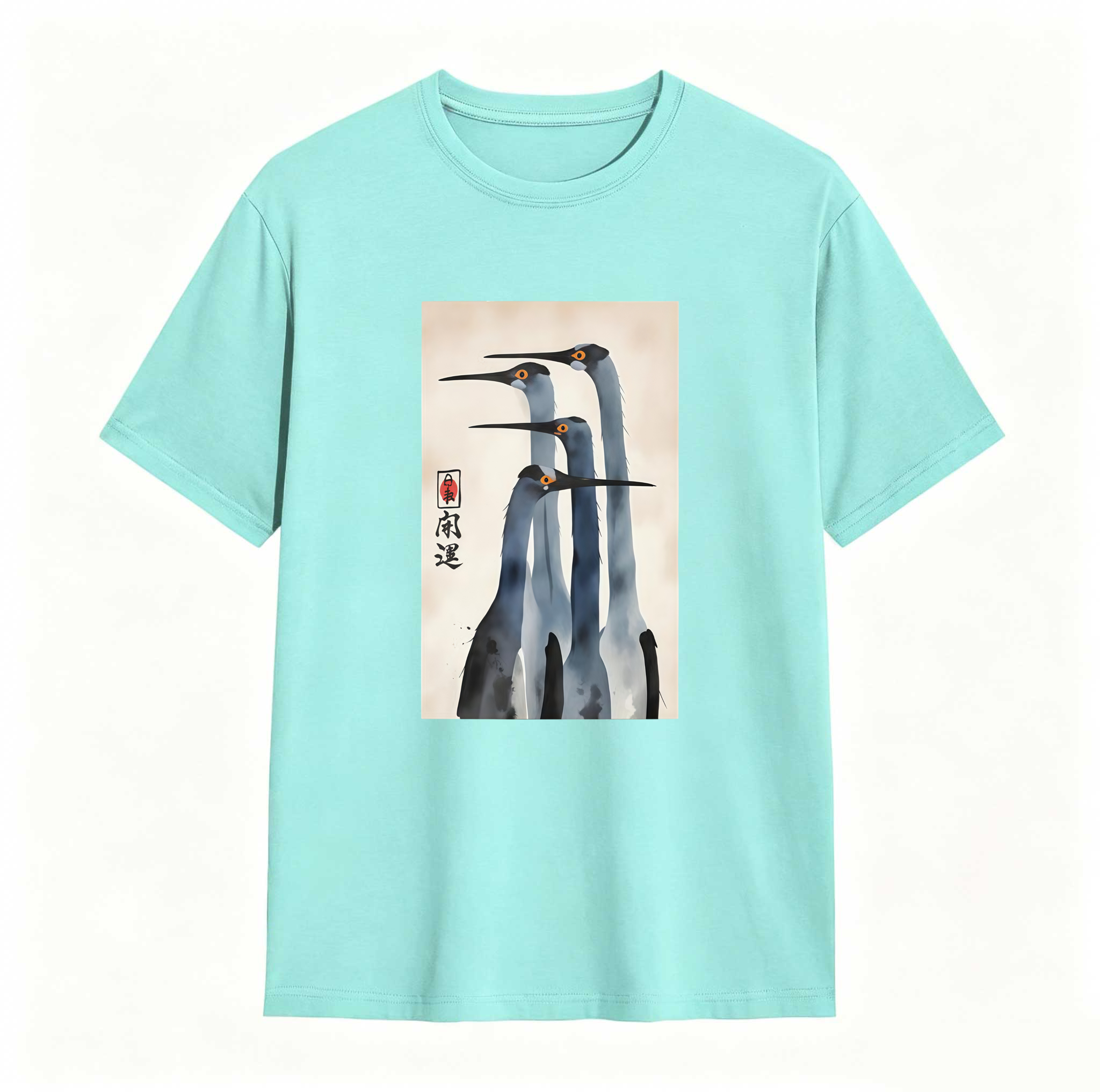 Three Cranes Standing Together In Harmony tshirt 100% cotton