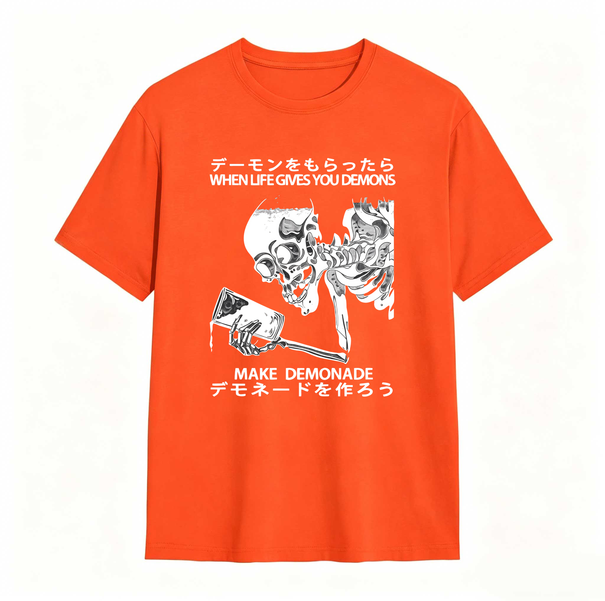 Demon Skeleton Holding Glass With Text tshirt 100% cotton
