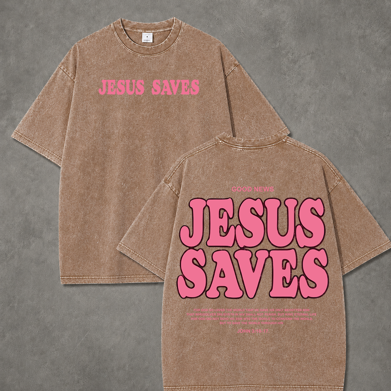 Retro Acid Wash "Jesus Saves" Christian Art Print T-Shirt