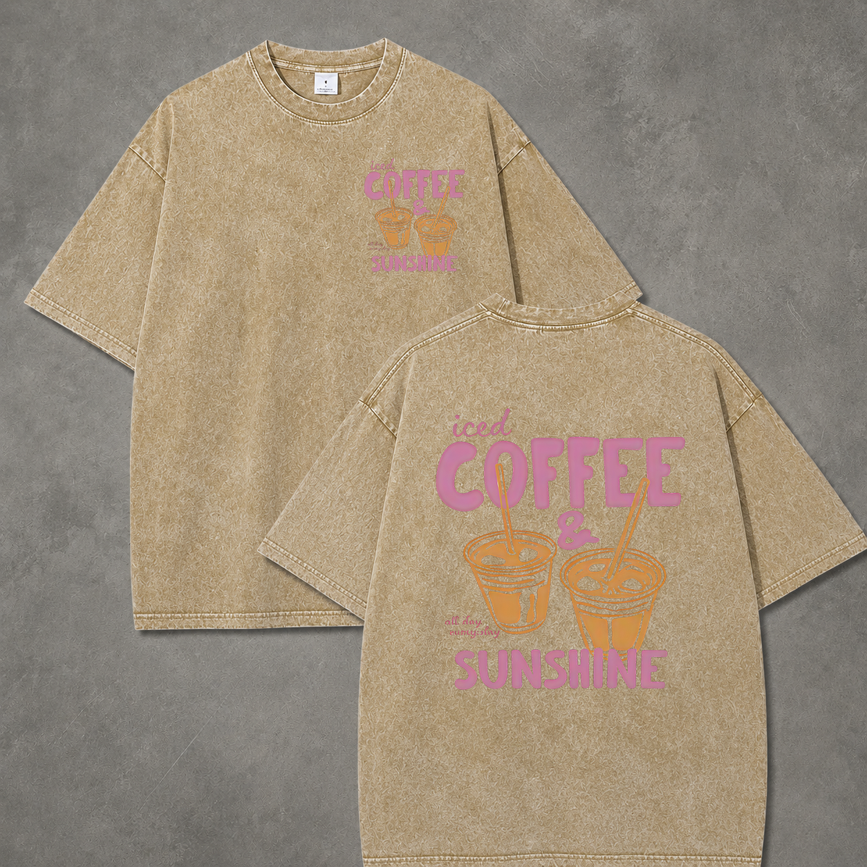 Retro Acid Wash Iced Coffee & Sunshine Art Print T-Shirt