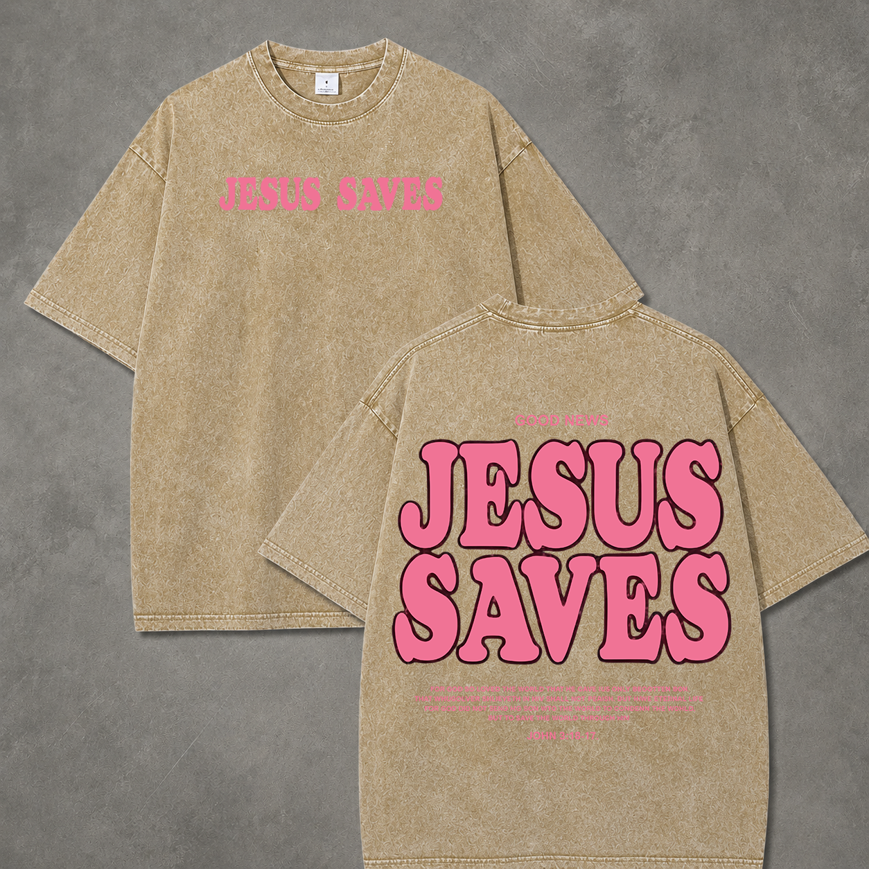 Retro Acid Wash "Jesus Saves" Christian Art Print T-Shirt