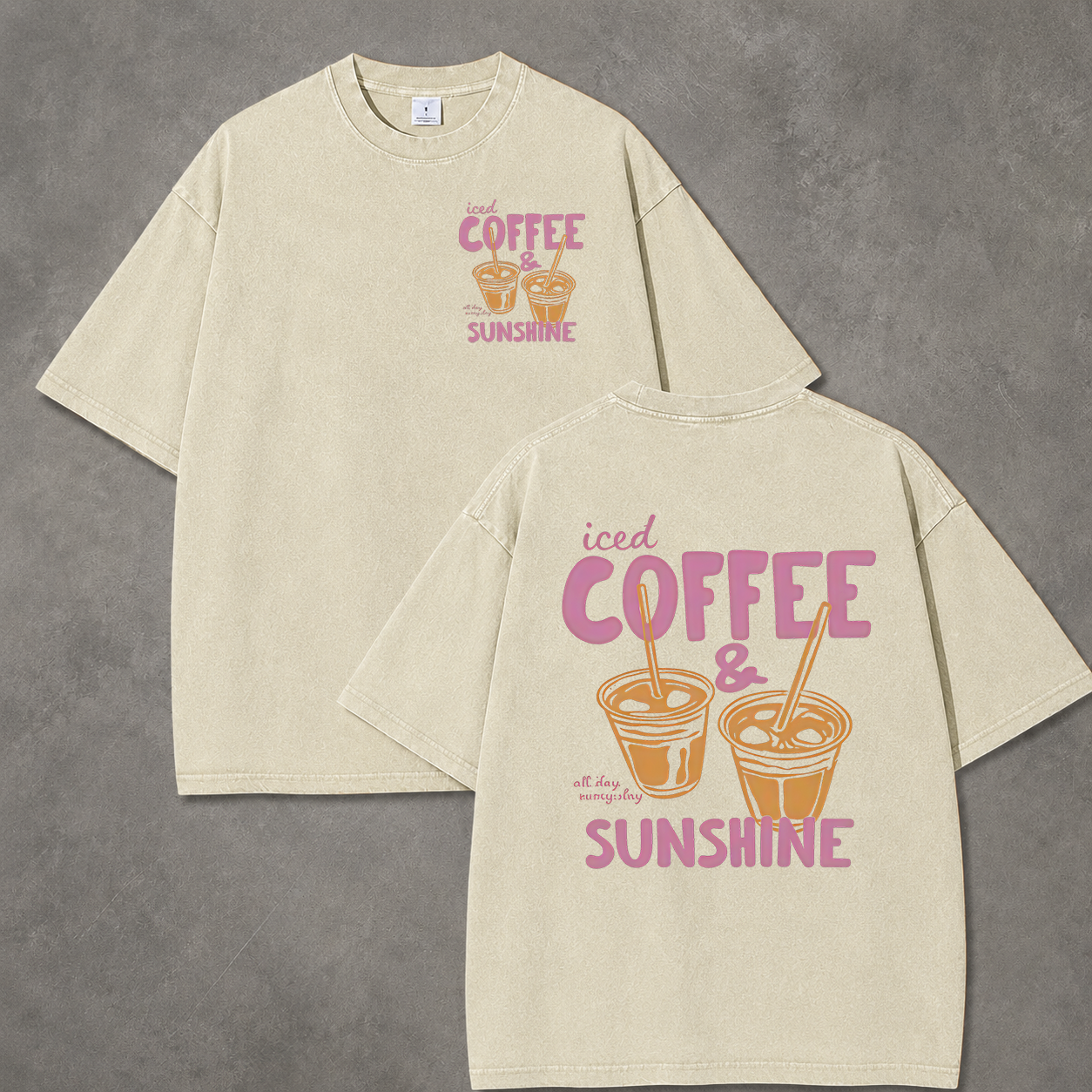 Retro Acid Wash Iced Coffee & Sunshine Art Print T-Shirt