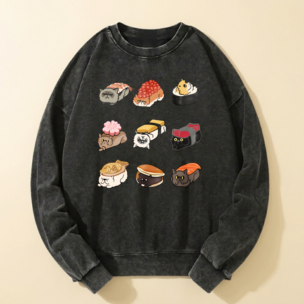 Cute Cat Sushi Design Sweatshirt Unisex Long Sleeve Casual Top For Men And Women