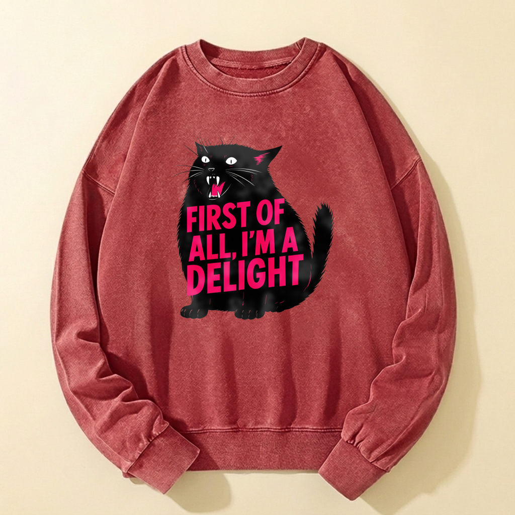 Black Cat Sweatshirt First Of All Im A Delight Graphic Crewneck Pullover Fashion Casual Top For Women And Men
