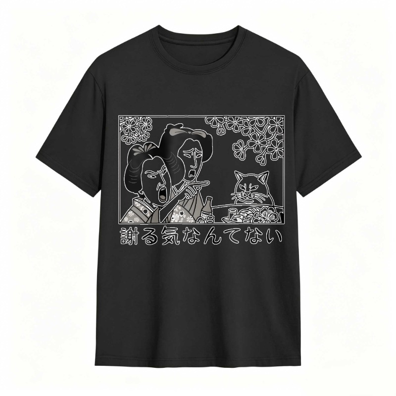 Two Women And Cat With Flowers tshirt 100% cotton