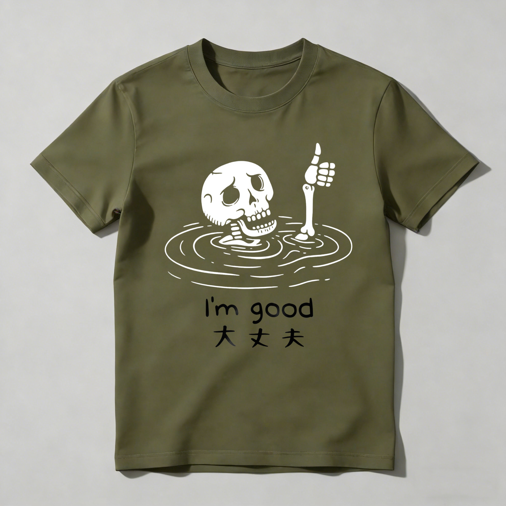 Skeleton Floating In Water With Thumb Up tshirt 100% cotton