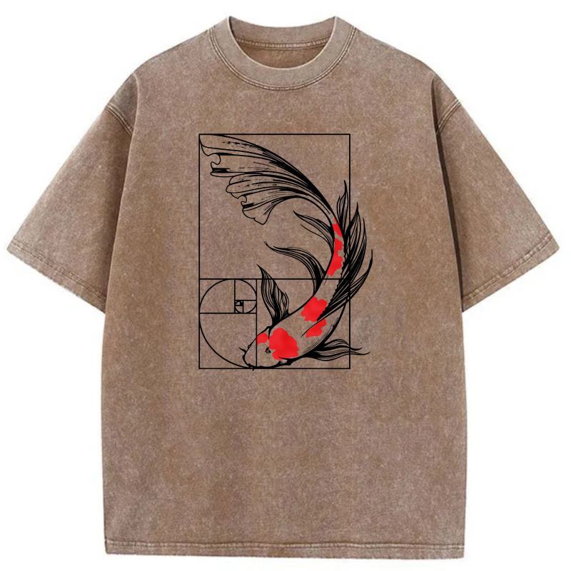 Koi Fish Fibonacci Spiral Design tshirt 100% cotton
