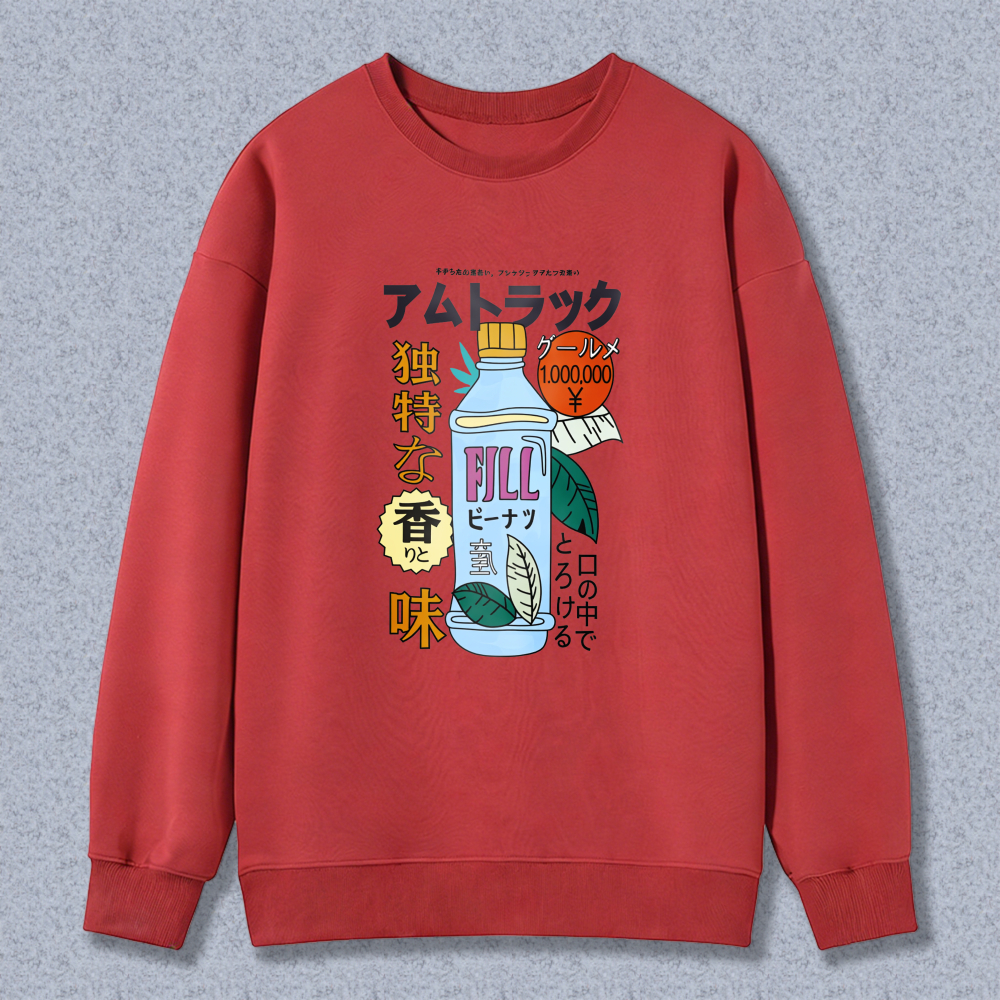 Japanese Style Pill Bottle Graphic Sweatshirt Unique Flavor Design Casual Long Sleeve Top