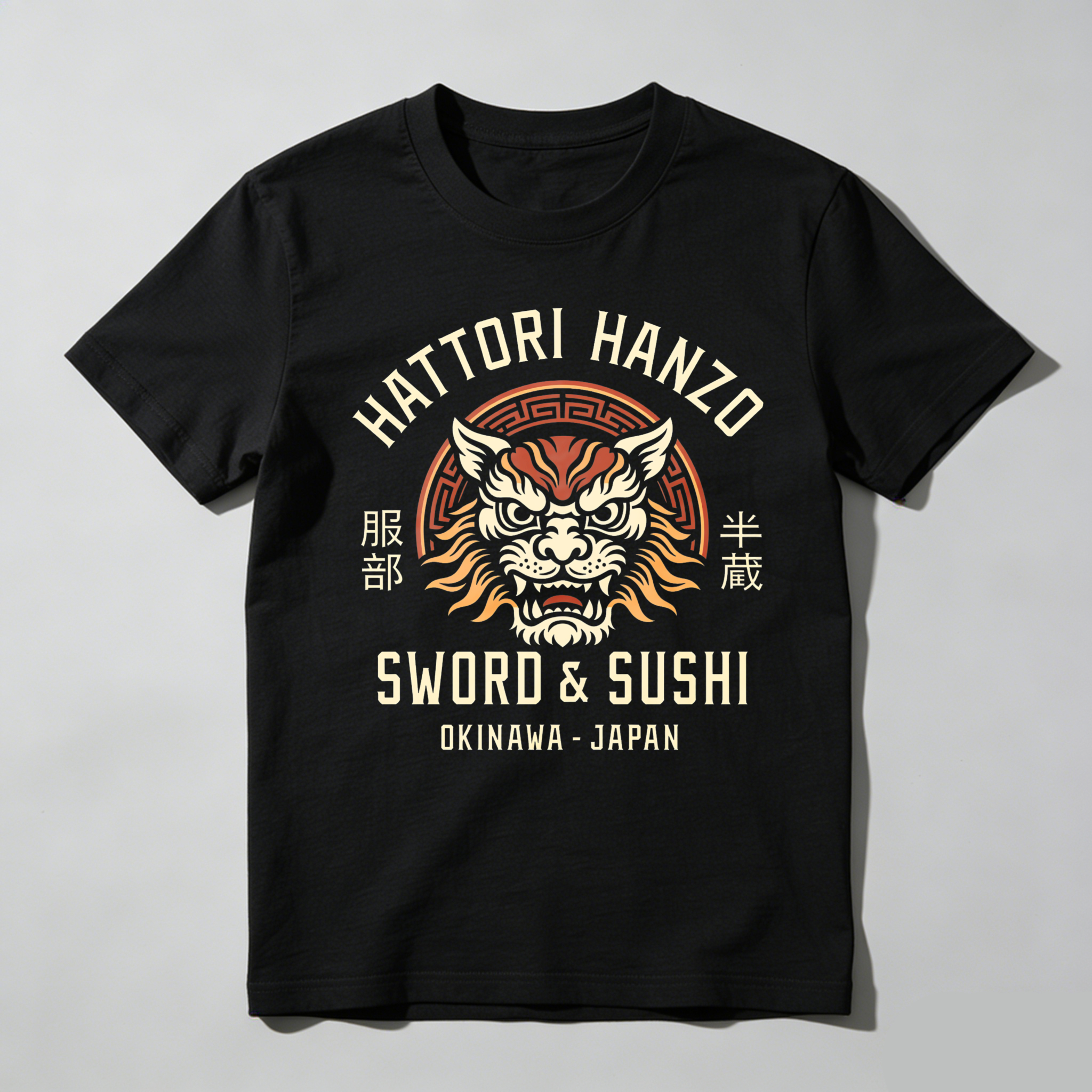 Hattori Hanzo Tiger Sword Sushi Okinawa Japan tshirt 100% cotton